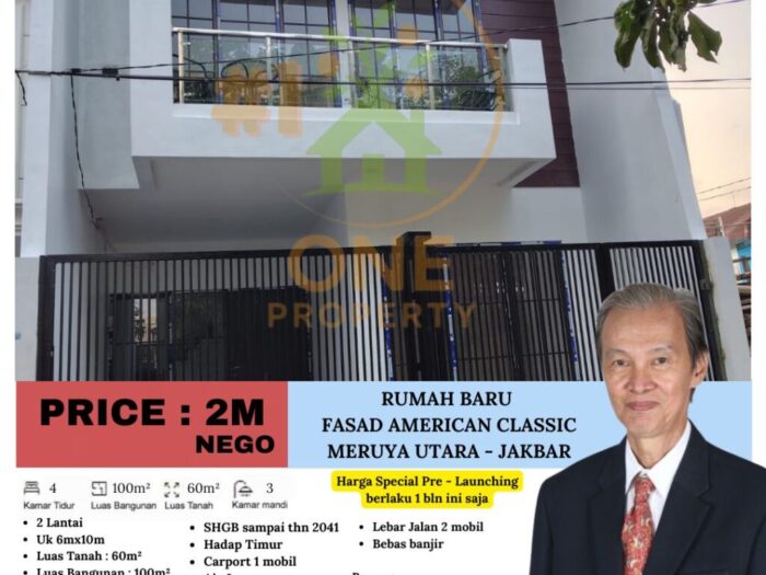 Dijual 1 Unit Rumah Baru Fasad Model American Classic di Meruya Utara, Kembangan - Jakarta Barat